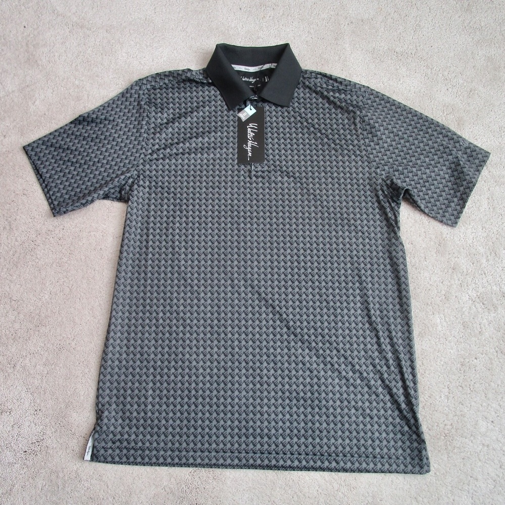 WALTER HAGEN Perfect 11 Tee Time Print Polo/Golf Houndsteeth Dark Grey Size S